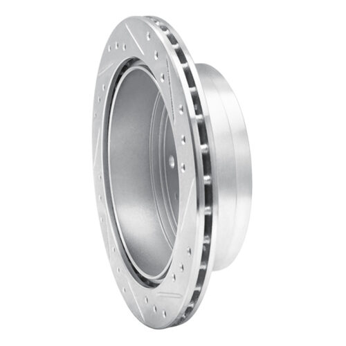 R1 Concepts for 88-95 Nissan Pathfinder Rear Left Drilled & Slotted Silver Brake Rotor - Image 4