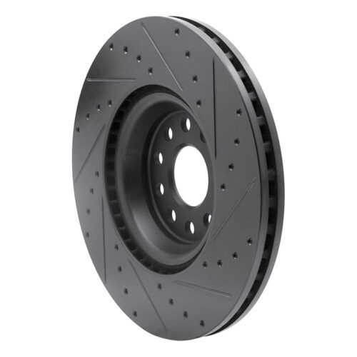 R1 Concepts for 2022+ Volkswagen GTI Mk 8 Front Left Drilled & Slotted Black Brake Rotor - Image 4