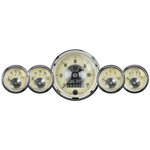 AutoMeter Gauge Kit 5 Pc 3-3/8in. & 2-1/16in. Elec Speedo W/Wheel Odo Prestige Antique. Ivory - Image 3