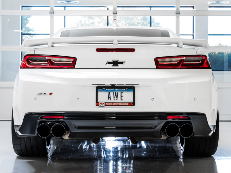 AWE Tuning Axle-Back Exhaust - Track Edition (Quad Diamond Black Tips) for 16-19 Chevrolet Camaro SS - Image 2