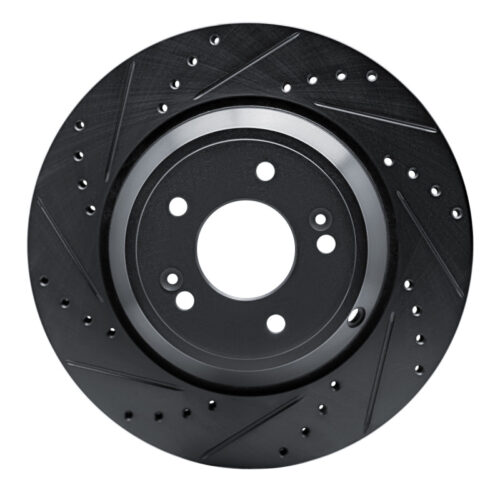 R1 Concepts for 18-23 Genesis G80 Rear Left Drilled & Slotted Black Brake Rotor