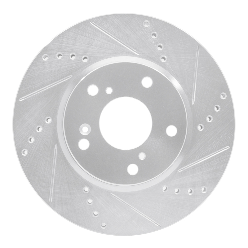 R1 Concepts for 16-25 Honda Civic Hatchback Front Right Drilled & Slotted Silver Brake Rotor