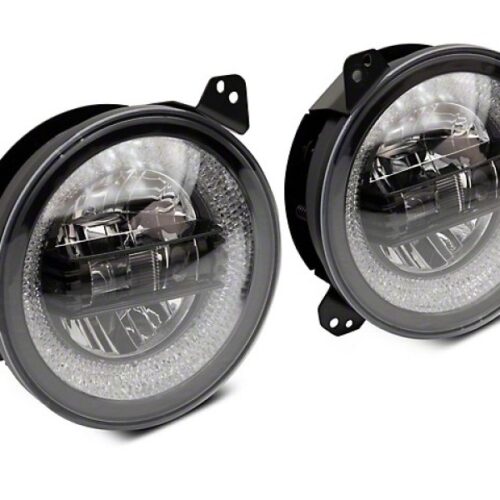 Alternative view of Raxiom for 2018-2022 Jeep Wrangler JL/JT Axial 9-Inch LED Headlights w/RGB Halo- Black Housing (Clear Lens)