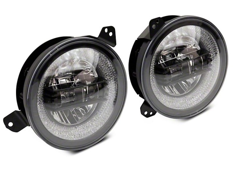 Raxiom for 2018-2022 Jeep Wrangler JL/JT Axial 9-Inch LED Headlights w/RGB Halo- Black Housing (Clear Lens) - Image 2