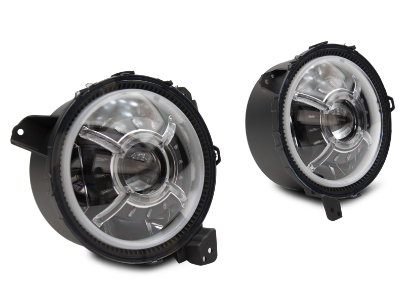 Raxiom for 2018-2022 Jeep Wrangler JL/ JT 9-Inch LED Headlights w/ DRL and Halo- Black Housing (Clear Lens) - Image 2