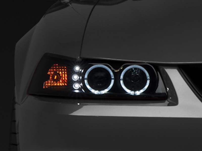Raxiom for 1999-2004 Ford Mustang Dual LED Halo Projector Headlights- Black Housing (Smoked Lens) - Image 2