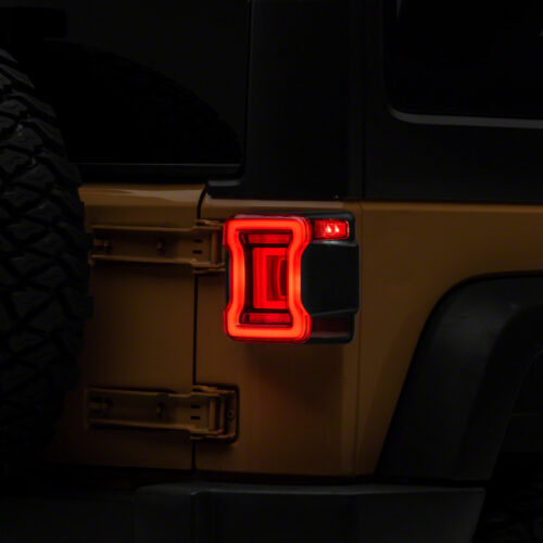 Raxiom for 2007-2018 Jeep Wrangler JK Axial Series JL Style LED Tail Lights- Black Housing- Red Lens