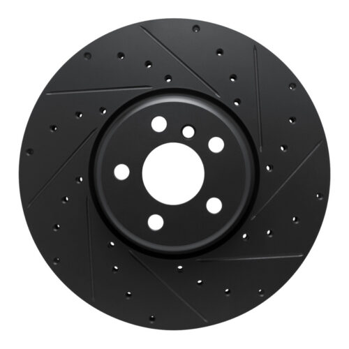 R1 Concepts for 16-25 BMW 330e Left Front Drilled & Slotted Black Brake Rotor