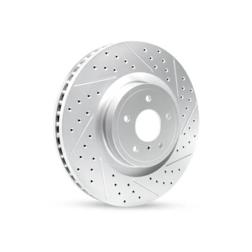 R1 Concepts for 15-19 Volkswagen Golf R Front Left Drilled & Slotted Geo-Carbon Rotor