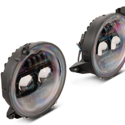Alternative view of Raxiom for 2018-2023 Jeep Wrangler JL Axial Series 9-In Angel Eye LED Headlights- Black Housing (Clear Lens)