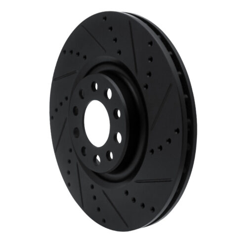 Alternative view of R1 2017-2025 Alfa Romeo Stelvio Front Right Drilled & Slotted Black Brake Rotor