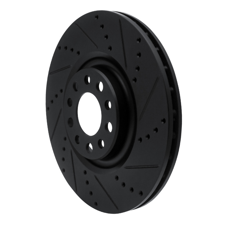 R1 2017-2025 Alfa Romeo Stelvio Front Right Drilled & Slotted Black Brake Rotor - Image 2