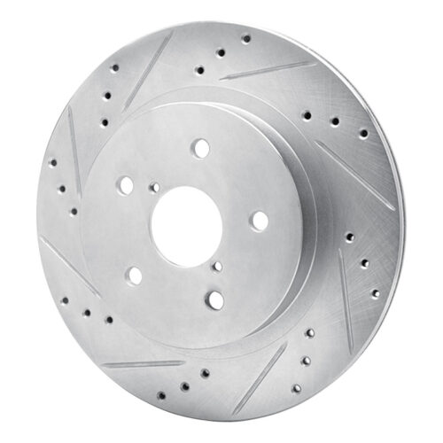 Alternative view of R1 Concepts for 2015-2025 Subaru Outback Rear Left Drilled & Slotted Silver Brake Rotor