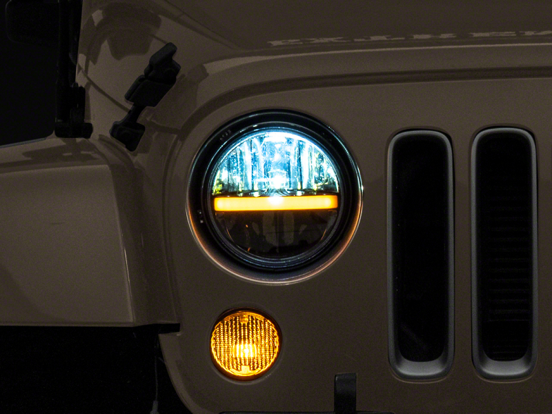 Raxiom for 1997-2018 Jeep Wrangler TJ & JK Axial 7-In LED Headlights w/ DRL - Black Housing (Clear Lens)