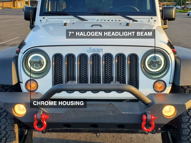 Raxiom for 2007-2018 Jeep Wrangler JK LED Halo Headlights- Chrome Housing (Clear Lens) - Image 10