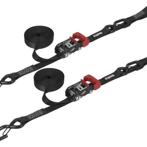 SpeedStrap 1In x 15Ft Ratchet Tie Down w/ Snap FtSFt Hooks w/ Soft Tie (2 Pack) - Black