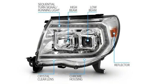 Raxiom for 2005-2011 Toyota Tacoma Axial Series Switchback Proj Headlights- Chrome- Clear Lens - Image 6