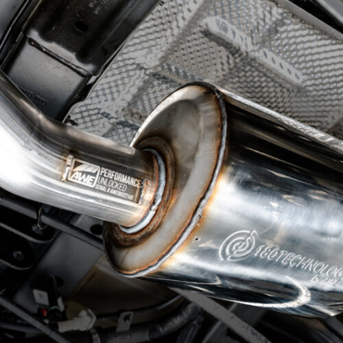 Alternative view of AWE Tuning Cat-Back Dual Exhaust - Diamond Black Tip for 20-21 Jeep Gladiator JT 3.6L Tread Edition