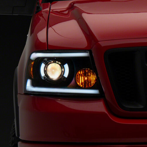 Raxiom for 2004-2008 Ford F-150 Axial Series Projector Headlights w/ SEQL LED Bar- Blk Housing (Clear Lens)