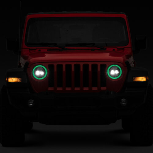 Raxiom for 2018-2022 Jeep Wrangler JL/JT Axial 9-Inch LED Headlights w/RGB Halo- Black Housing (Clear Lens) - Image 10