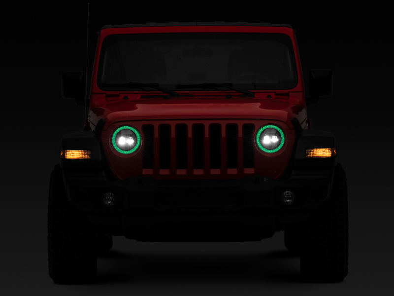 Raxiom for 2018-2022 Jeep Wrangler JL/JT Axial 9-Inch LED Headlights w/RGB Halo- Black Housing (Clear Lens) - Image 10