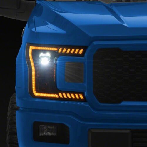 Raxiom for 2018-2020 Ford F-150 LED Halo Surround Headlights with Amber DRL- Black Housing- Clear Lens