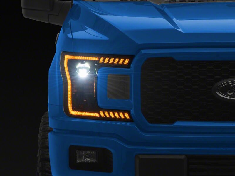 Raxiom for 2018-2020 Ford F-150 LED Halo Surround Headlights with Amber DRL- Black Housing- Clear Lens