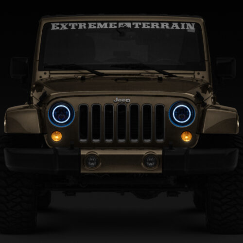 Raxiom for 1997-2018 Jeep Wrangler TJ/JK Axial 7-Inch LED Headlights w/RGB Halo- Black Housing (Clear Lens) - Image 10