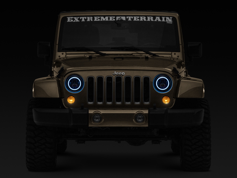 Raxiom for 1997-2018 Jeep Wrangler TJ/JK Axial 7-Inch LED Headlights w/RGB Halo- Black Housing (Clear Lens) - Image 10