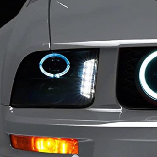 Raxiom for 2005-2009 Ford Mustang w/ Halogen LED Halo Prjctr Headlights-Blk Hsng(Smoked Lens Exclude GT500)