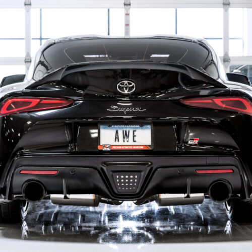 Alternative view of AWE Tuning 3015-33132 2020 Toyota Supra A90 Resonated Touring Edition Exhaust - 5in Diamond Black Tips