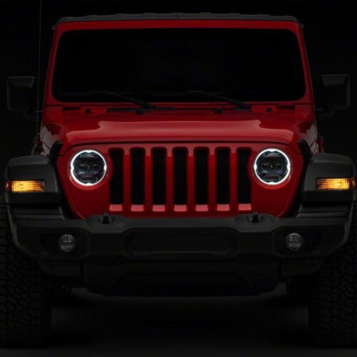 Raxiom for 2018-2023 Jeep Wrangler JL Axial Series 9-In Angel Eye LED Headlights- Black Housing (Clear Lens) - Image 3