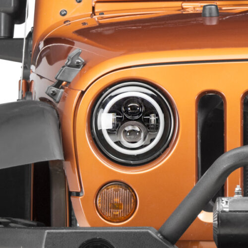 Raxiom for 1997-2018 Jeep Wrangler TJ/JK Axial Halo Headlights w/ DRL Amber Signals- Black Hsng (Clear Lens) - Image 7