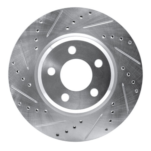 R1 Concepts for 09-23 Dodge Challenger Front Left Drilled & Slotted Silver Brake Rotor