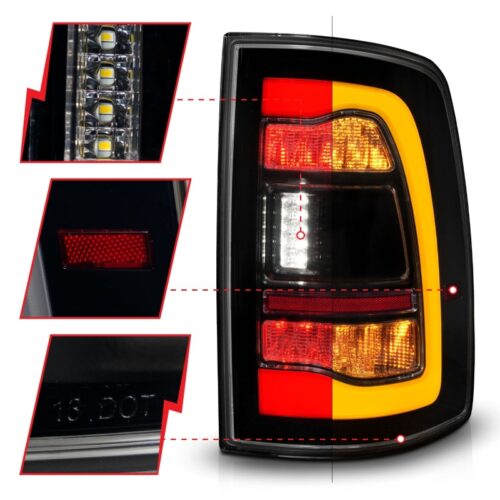 ANZO 09-18 Dodge Ram 1500 Sequential LED Taillights Smoke Black w/Switchback Amber Signal - Image 3