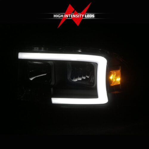 ANZO 97-04 Dodge Dakota/Durango Crystal headlight Set w/ Light Bar Black Housing - Image 6