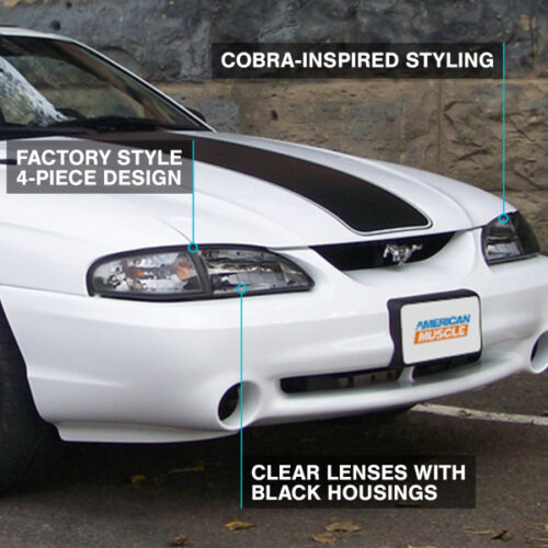 Raxiom for 1994-1998 Mustang Axial Series Cobra Style Headlights- Black Housing (Clear Lens) - Image 10