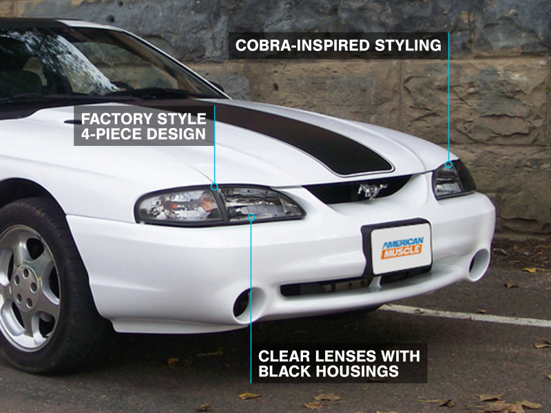 Raxiom for 1994-1998 Mustang Axial Series Cobra Style Headlights- Black Housing (Clear Lens) - Image 10