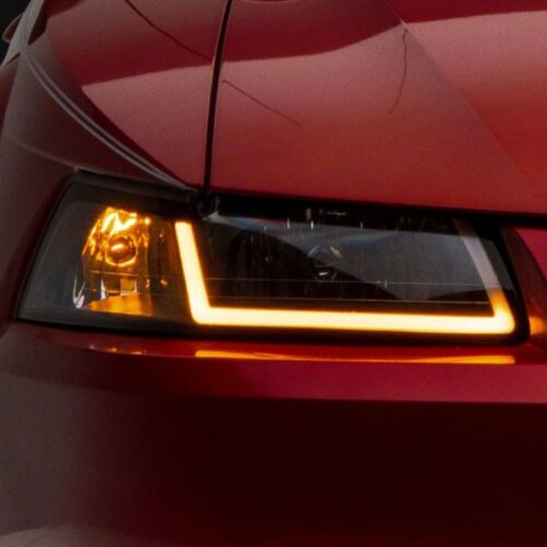Raxiom for 1999-2004 Ford Mustang Axial Series Headlights w/ Sequential LED Bar- Black Housing (Clear Lens) - Image 5