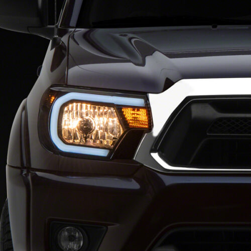 Raxiom for 2012-2015 Toyota Tacoma Axial Series Headlights w/ LED Bar- Black Housing (Clear Lens)