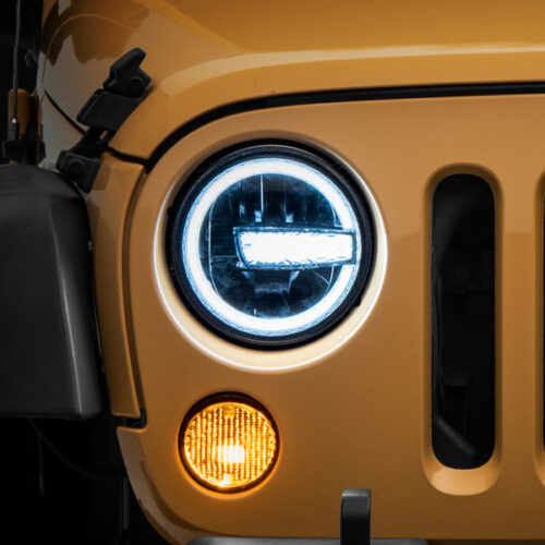 Raxiom for 1997-2018 Jeep Wrangler TJ/JK 7-Inch LED Headlights w/ Halos- Black Housing (Clear Lens) - Image 3