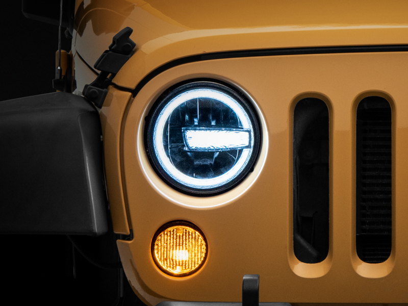 Raxiom for 1997-2018 Jeep Wrangler TJ/JK 7-Inch LED Headlights w/ Halos- Black Housing (Clear Lens) - Image 3