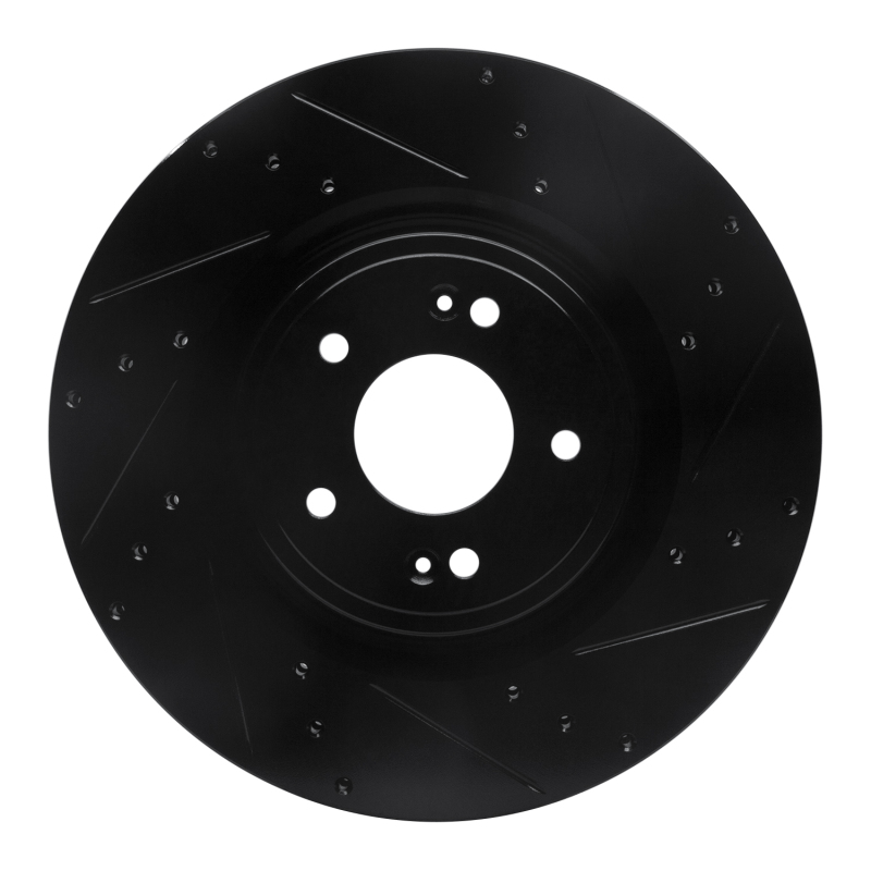 R1 18-22 Genesis G70 Front Right Drilled & Slotted Black Brake Rotor