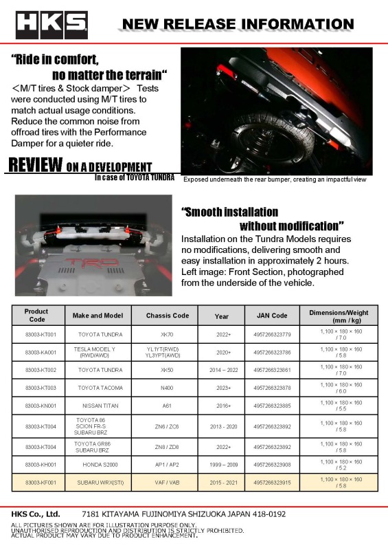 HKS Performance Damper for 2014 - 2020 Subaru WRX (STI) - Image 3