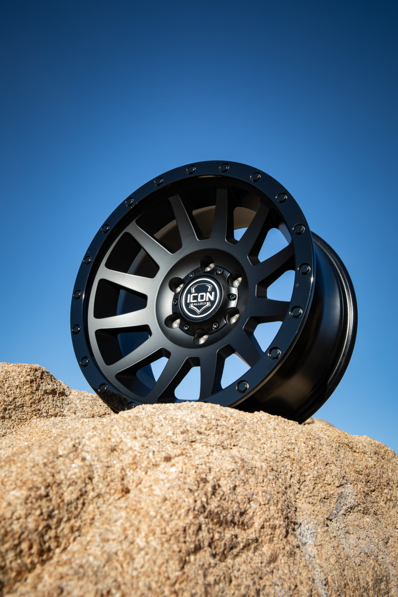 ICON Compression 18x9 6x5.5 25mm Offset 6in BS 95.1mm Bore Double Black Wheel - Image 3