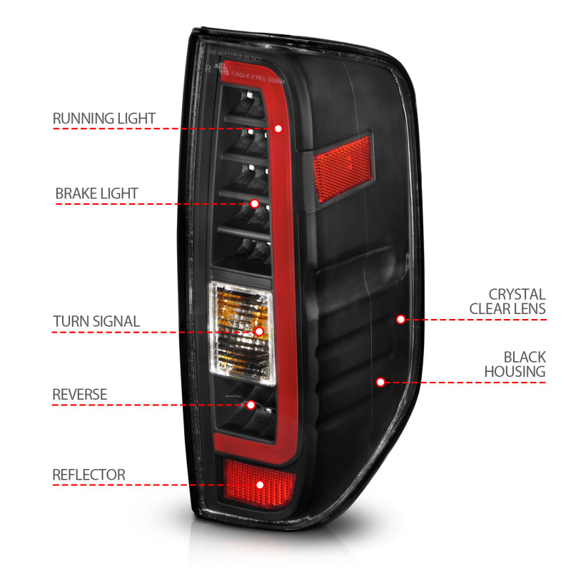 ANZO 2005-2021 Nissan Frontier LED Taillights Black Housing/Clear Lens - Image 4