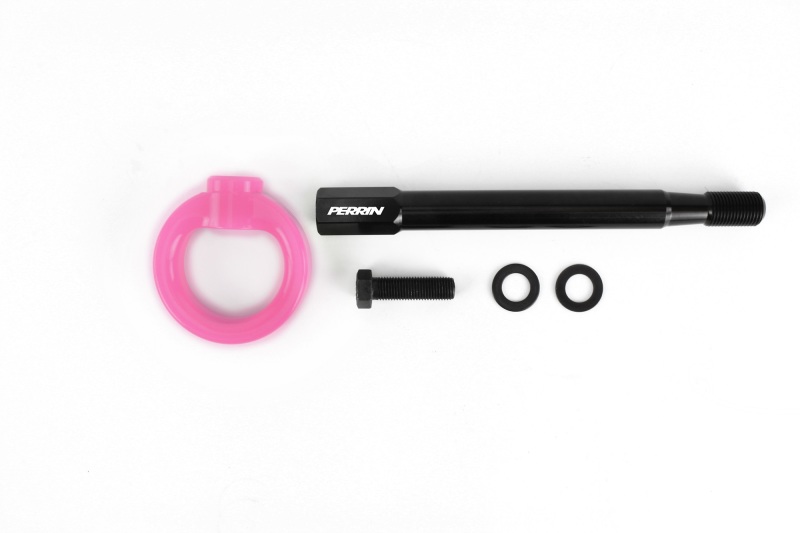 PERRIN 08-14 Subaru WRX & STI / 08-11 Impreza / 05-09 Legacy Tow Hook Kit (Front) - Hyper Pink - Image 4