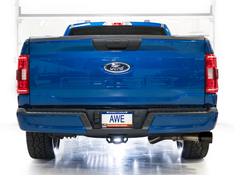 AWE Tuning Cat-Back Exhaust - 4.5in Dual Side Exit Diamond Black Tips for AWE 21-25 Ford F150 (14th Gen Reg Cab) - Image 3