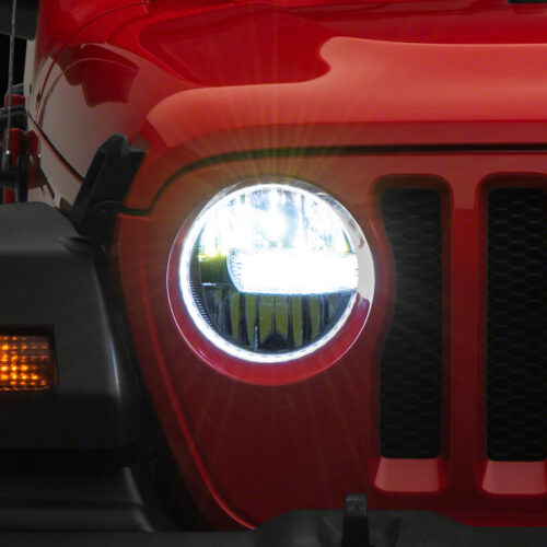 Raxiom for 2018-2023 Jeep Wrangler JL Axial Series 9-In LED Headlights- Black Housing (Clear Lens)