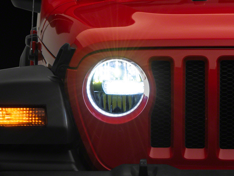 Raxiom for 2018-2023 Jeep Wrangler JL Axial Series 9-In LED Headlights- Black Housing (Clear Lens)